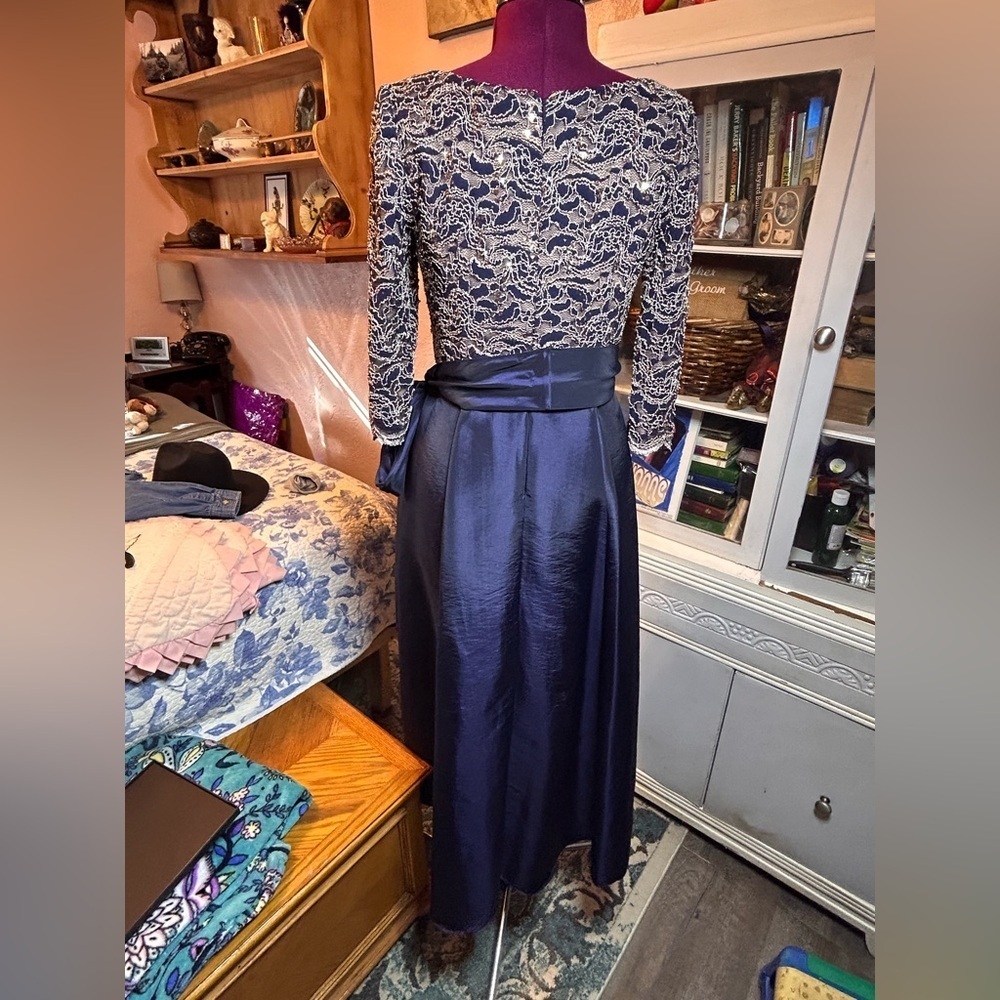 R&M Richards Navy and Gold Sequin Lace 3/4 Sleeve Dress - Picture 5 of 11